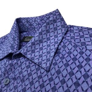 Jhane Barnes Button Shirt Mens MEDIUM Purple Blue Geometric SILK BLEND Frequency